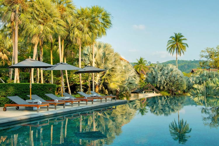 Infinity pool sun loungers